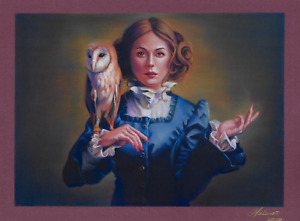 original drawing 30 x 40 cm 76MS Art Pastel Modern Realism woman&owl Signed'24