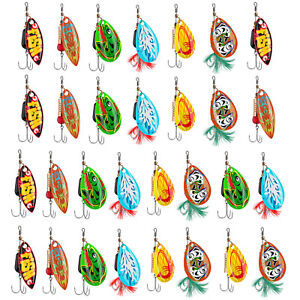 30pcs Fishing Lures Metal Spinner Baits Crankbaits Hooks Baits Trout Bass Tackle