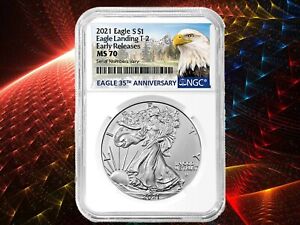 2021 1 OZ SILVER AMERICAN EAGLE FIRST YEAR TYPE 2 NGC PERFECT MS70 EARLY RELEASE