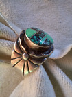 HUGE LARGE VINTAGE SGD FREDERICK CHAVEZ NAVAJO MENS TURQUOISE INLAY SILVER RING