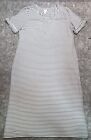 Chico's Dress Size 3 Maxi White Black Striped Short Roll Tab Sleeve Slit T-Shirt