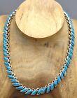 Mexico 950 Silver & Turquoise Raised Ogive Link Necklace 1115 Grams 18 In