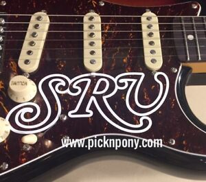 SRV Initials Outline White Script Guitar Sticker Decal Stevie Ray Vaughan