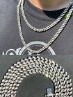 Real 925 Silver Miami Cuban Link Iced Baguette CZ Chain Necklace Men Ladies