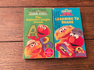 2 VHS Sesame Street - The Alphabet Jungle Game , Learning To Share  vintage Elmo