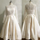Formal Short Wedding Dress Lace Jewel Neck Full Sleeves Tea Length Bridal Gowns
