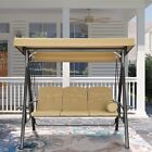 Mondawe 3 Person Outdoor Canopy Swing Steel Patio Swing w/ Convertible Canopy