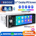 Single 1 Din Wireless Apple/Android CarPlay Car Stereo Radio Touch Screen 5.1
