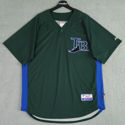 Tampa Bay Rays Jersey Mens Large Green Retro Logo Devil Rays Majestic Cool Base