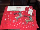 JOHANNA PARKER 4 Reindeer Red Christmas Place Mats & 2 Matching Kitchen Towels