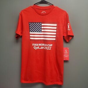 NEW Mens Official 2022 FIFA World Cup Qatar - USA American Flag Red T-Shirt
