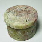 Vintage Trinket Box Carved Stone with Lid Small Round Floral 1.75” x 1.25”