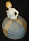 Vintage Porcelain Half Doll Arms Out Rose Flower Young Lady Sewing Pin Cushion