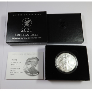 2021 W BURNISHED 1 oz Silver Eagle Type 2 SAE with Box & COA - Coin $1 #47639Q