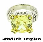 Judith Ripka 18K gold and Sterling silver diamond & canary crystal ring Size 4