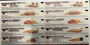 Lot of 10 Assorted BURGER KING Coupons Whopper Chicken Fries (exp. 5/5/24)