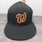 New Era Men's Black 100% Wool Washington Nationals Baseball Hat Fitted Cap 7 3/4