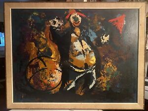 Mid Century Carlo of Hollywood “CLOWN” ABSTRACT OIL PAINTING 43” X 33” FRAMED