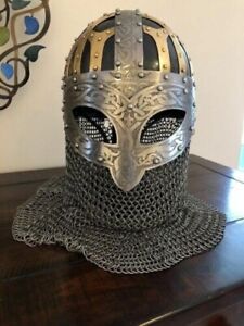 Viking Chainmail Helmet ~Vendal SCA LARP steel and brass Helmet With Chainmail