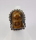 *LADIES STERLING SILVER AMY KAHN RUSSEL TIGERS EYE BUDDHA RING SIZE 6,  #E58
