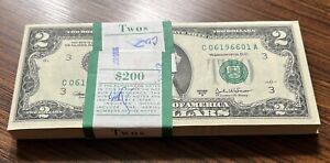 FULL Pack 100 Consecutive Two Dollar Bills $2 Series 2003 A UNCIRCULATED #75690