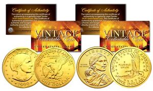 Susan B. Anthony & Sacagawea 24K Gold Plated US Dollar Historical Women Coin Set