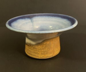 New ListingVintage Pottery Ikebana Round Blue/ Brown Vase. Metal Frog Flower Vase Signed