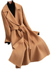 Women Winter Wool Coats Belt Lapel Outerwear Jackets Long Trench coat