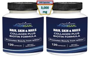 Biotin Multi Collagen Pills 3000 mg - 240 Capsules - Hair, Skin, Nails, Bones