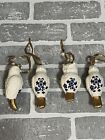Ceramic Bird Ornament Lot Of 4 One Owl 3 Turtle Doves Painted Blue Floral