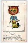 c1910's Anthropomorphic Cat With Umbrella Lena Illinois IL Antique Postcard