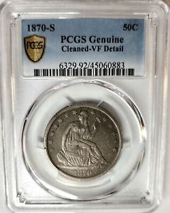1870-S LIBERTY SEATED SILVER HALF DOLLAR  PCGS VF DETAILS GS TOUGHER DATE