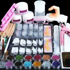 12 Acrylic Powder & Liquid Glitters Set Nail Art Set UV Gel Brushes Tools Kit