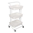 3 Tier Plastic Rolling Craft Cart Handle Wheels Movable Storage Organizer White