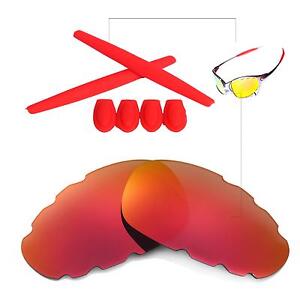 Walleva Fire Red Vented Polarized lenses + Ear socks T-shocks for Oakley Juliet