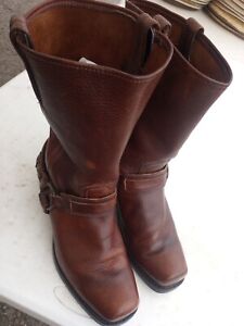Frye Harness Boots Motorcycle Pull On Brown Leather Distressed Mens Size 10.5 M