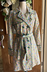 Designer Trench Coat Size Small Pink green Floral Button Up Jacket