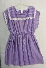 VTG Cotton MCM Nightgown House Dress Lace Collar S/S Pastel Purple Striped L USA