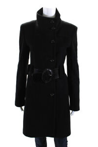 Sarar Womens Buttoned Collared Belted Long Sleeve Trench Coat Black Size EUR36