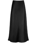 Womens Satin Faux Silk A Line High Waist Skirt Midi Long Solid Fishtail Dress