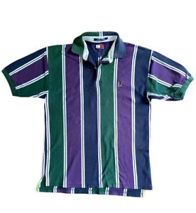 Vintage Tommy Hilfiger Men’s Purple Green Block Stripes Polo Shirt Medium