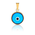 Evil Eye Luck Charm Pendant Light Blue & Dark Blue Real 14K Yellow Gold