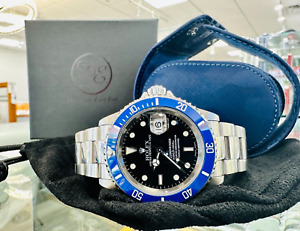 Rolex Submariner 16610 Oyster Steel Custom Blue Ceramic Bezel Watch MINT