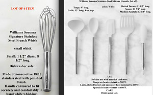 LOT OF 6 ITEMS Williams Sonoma Stainless-Steel Silicone Utensils, White, & whisk