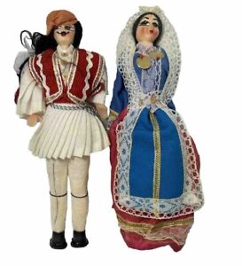 New ListingVintage Greek Woman Man Doll Souvenir 8” Tall Lot 2 Traditional Costume