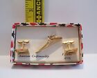 VINTAGE JEWELRY LOT  MATCHING CUFF LINKS AND TIE TACK WITH BOX NO LID