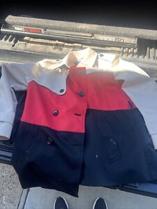 Coach Red/Beige/Black Color Block Cotton Trench Coat Size XL