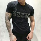 New Men Luxury Diamond Rhinestones Fashion Black Gothic T-Shirt High Quality