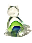 Murano ART GLASS CAT FIGURINE ~ SOMMERSO Blue & Green ~ Paperweight ~ Hand Blown