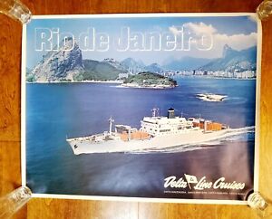 RARE Vintage Delta Line Cruises Rio de Janeiro Ship Large Poster Ocean Liner